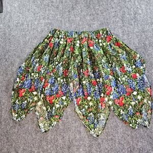 Handmade Boho Asymmetrical Skirt Womens M Green Floral Festival Cottagecore